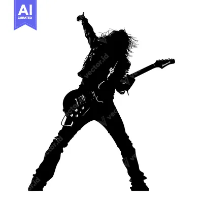 Aset desain premium: Silhouette of a Rock Guitarist Playing With Energy