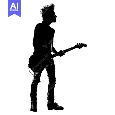 Aset desain premium: Silhouette of a Musician Playing a Guitar