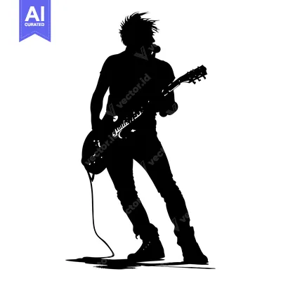 Aset premium populer: Silhouette of a Rock Musician Playing Electric Guitar