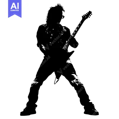 Aset desain premium: Silhouette of a Rock Star Playing an Electric Guitar