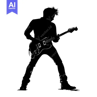 Silhouette of a Musician Playing an Electric Guitar
