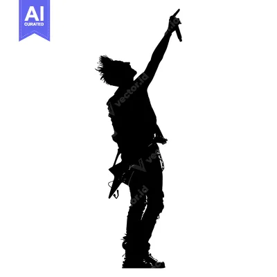 Aset premium populer: Silhouette of a Rock Musician Playing Guitar and Singing
