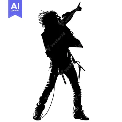 Aset desain premium: Silhouette of a Rock Star Performing on Stage