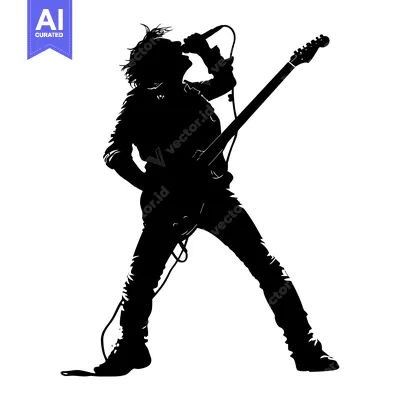 Aset premium populer: Silhouette of a Rock Musician Singing and Playing Guitar