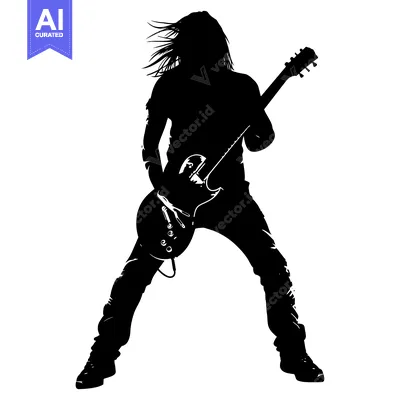 Silhouette of a Rock Musician Playing an Electric Guitar