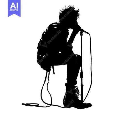 Aset premium populer: Silhouette of a Singer Holding a Microphone