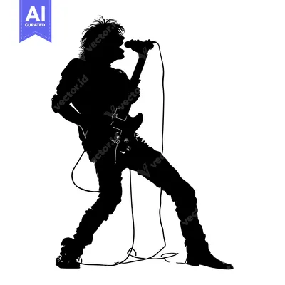 Aset premium populer: Silhouette of a Rock Musician Singing and Playing Guitar