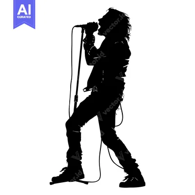 Aset desain premium: Silhouette of a Person Singing into a Microphone