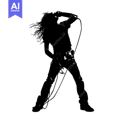 Aset desain premium: Silhouette of a Rock Star Singing into a Microphone