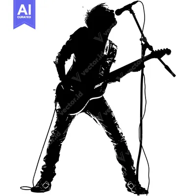 Popular premium asset: Silhouette of a Rock Musician Performing with a Guitar and Microphone