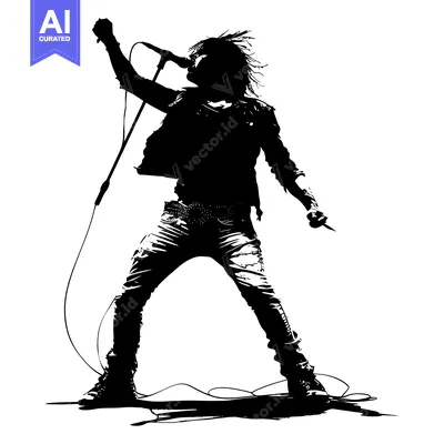 Aset desain premium: Silhouette of a Rock Star Singing into a Microphone