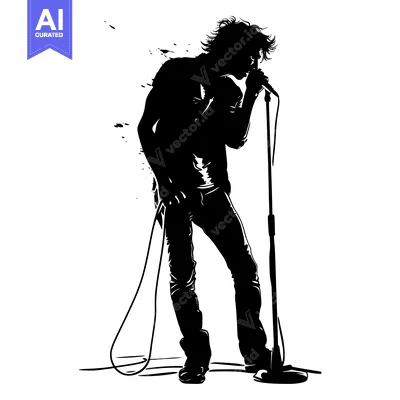 Aset desain premium: Silhouette of a Male Singer Holding a Microphone