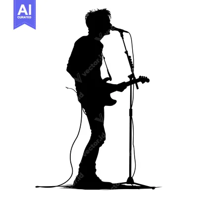 Silhouette of a Rock Musician Singing and Playing Guitar
