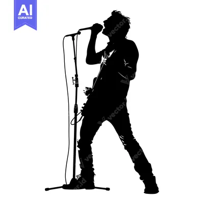 Aset premium populer: Silhouette of a Rock Star Singing and Playing Guitar