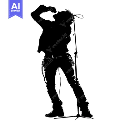 Aset premium populer: Silhouette of a Rock Singer Performing on Stage