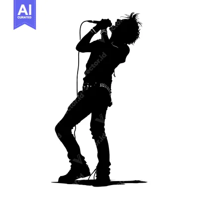 Aset premium populer: Silhouette of a Rock Musician Singing into a Microphone