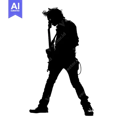 Aset desain premium: Silhouette of a Musician Playing an Electric Guitar