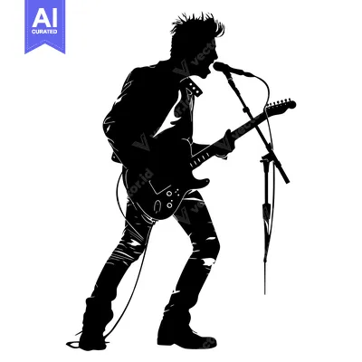 Popular premium asset: Silhouette of a Rock Musician Performing with Guitar and Microphone