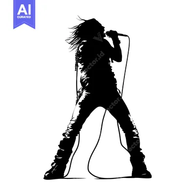 Aset desain premium: Silhouette of a Rock Star Singing into a Microphone