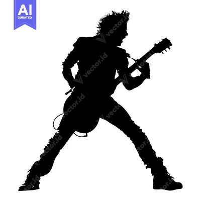 Aset premium populer: Silhouette of a Rock Star Playing an Electric Guitar