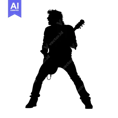 Aset premium populer: Silhouette of a Rock Star Playing Guitar