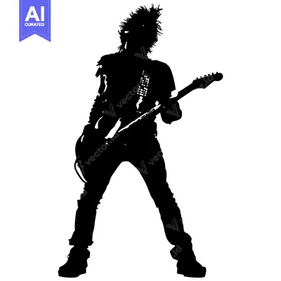 Silhouette of a Punk Rocker Playing Guitar