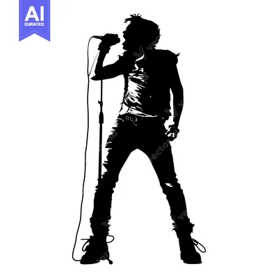 Aset desain premium: Silhouette of a Rock Star Singing into a Microphone