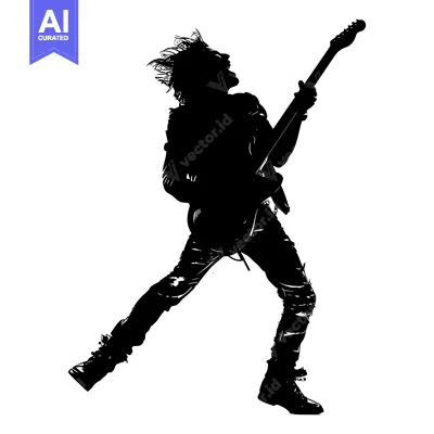 Aset premium populer: Silhouette of a Rocker Playing Guitar