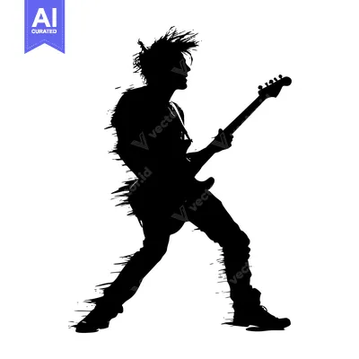 Silhouette of a Rock Musician Playing a Guitar