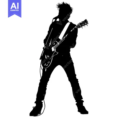 Aset desain premium: Silhouette of a Rock Musician Playing an Electric Guitar