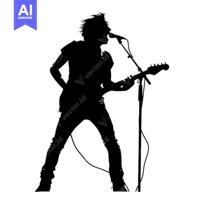 Aset premium populer: Silhouette of a Musician Singing and Playing Guitar