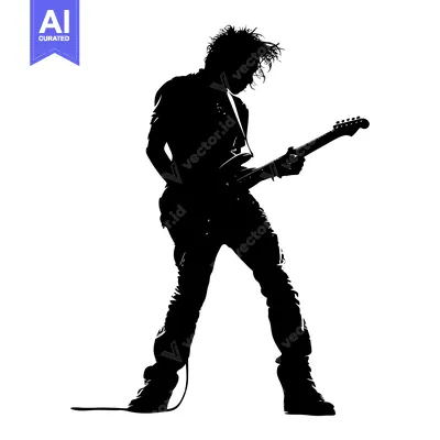 Aset desain premium: Silhouette of a Rock Musician Playing Guitar