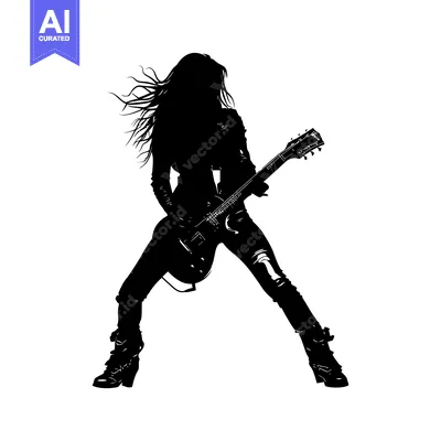 Premium design asset: A Silhouette of a Female Rock Star Playing an Electric Guitar