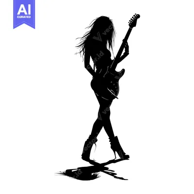 Aset premium populer: Silhouette of a Woman Playing an Electric Guitar
