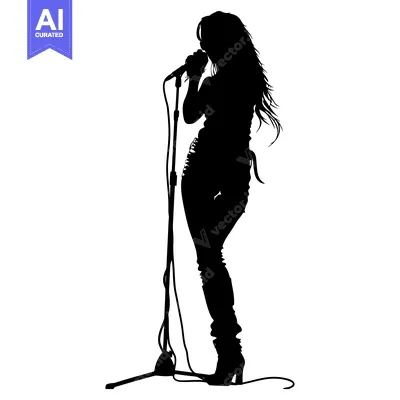 Aset premium populer: Silhouette of a Female Singer Performing on Stage