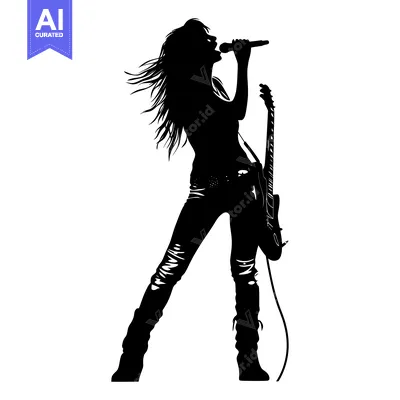 Aset premium populer: Silhouette of a Female Musician Singing and Playing Guitar