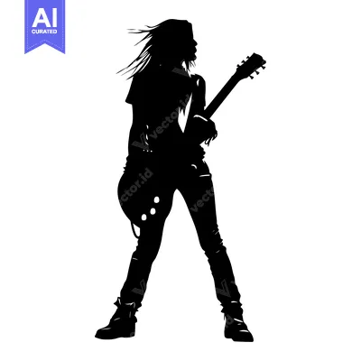 Silhouette of a Rock Musician Playing Electric Guitar