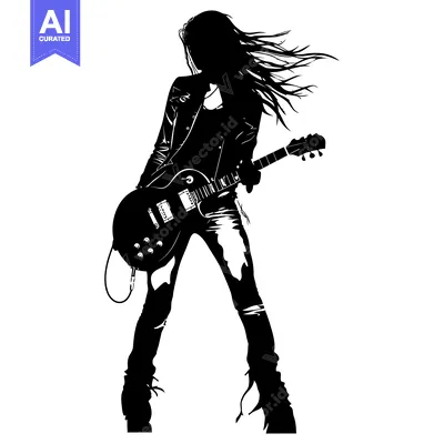 Popular premium asset: Silhouette of a Woman Playing Electric Guitar