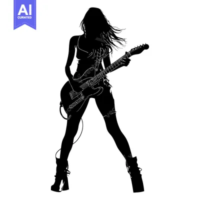 Silhouette of a Woman Playing an Electric Guitar