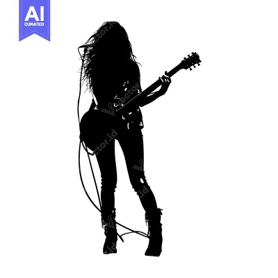 Aset premium populer: Silhouette of a Female Musician Playing an Electric Guitar