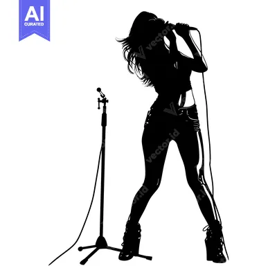 Popular premium asset: Silhouette of a Woman Singing with a Microphone on a Stand