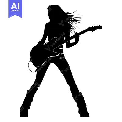 Aset premium populer: Silhouette of a Woman Playing an Electric Guitar