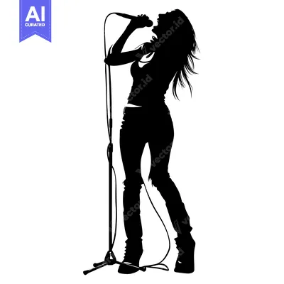 Aset premium populer: Silhouette of a Female Singer Performing with a Microphone