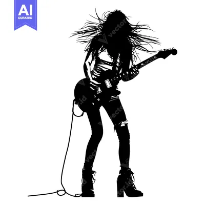 Aset premium populer: Silhouette of a Woman Playing an Electric Guitar