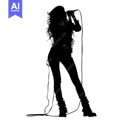 Premium design asset: Silhouette of a Female Singer Performing with a Microphone