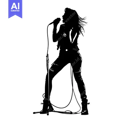 Popular premium asset: Silhouette of a female singer performing with a microphone