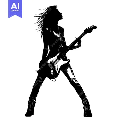 Aset premium populer: Silhouette of a Woman Playing an Electric Guitar