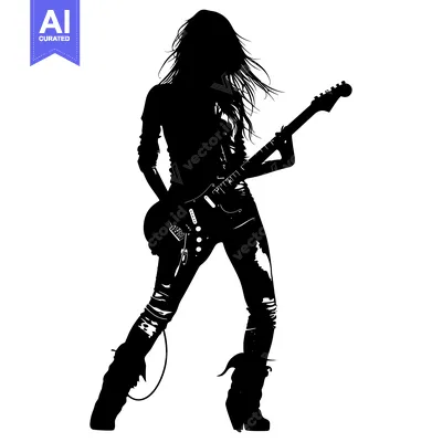 Silhouette of a Woman Playing an Electric Guitar
