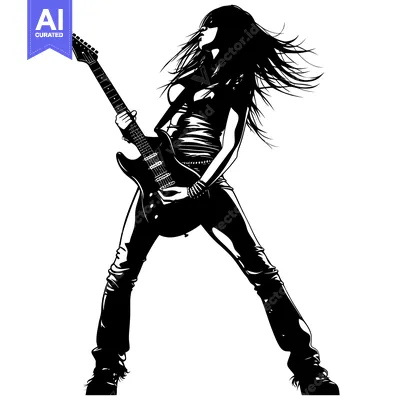Aset desain premium: Silhouette of a woman playing an electric guitar