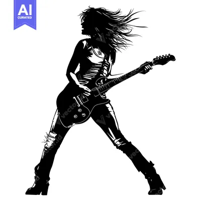 Premium design asset: A Silhouette of a Female Rock Star Playing Guitar